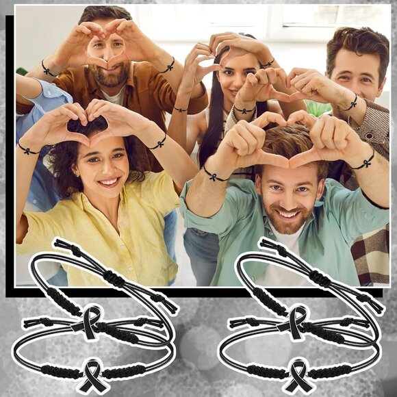 50 Black Melanoma Awareness Bracelets Adjustable Cord Stretch Jewelry Gifts for - Picture 5 of 6